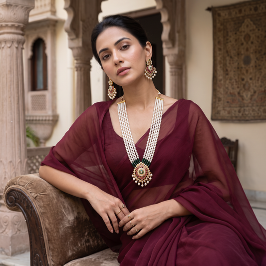 Alice Hyderabadi Jadau Pearl Necklace Set