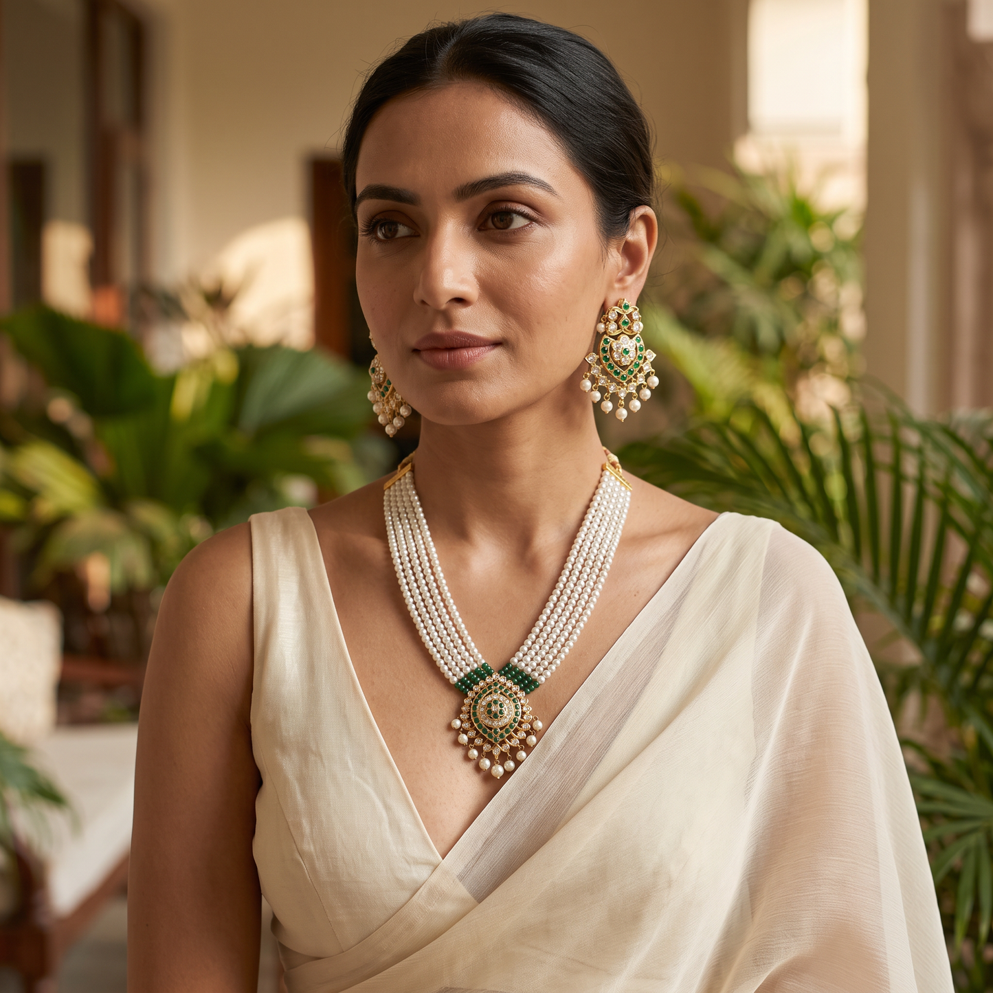Alice Hyderabadi Jadau Pearl Necklace Set