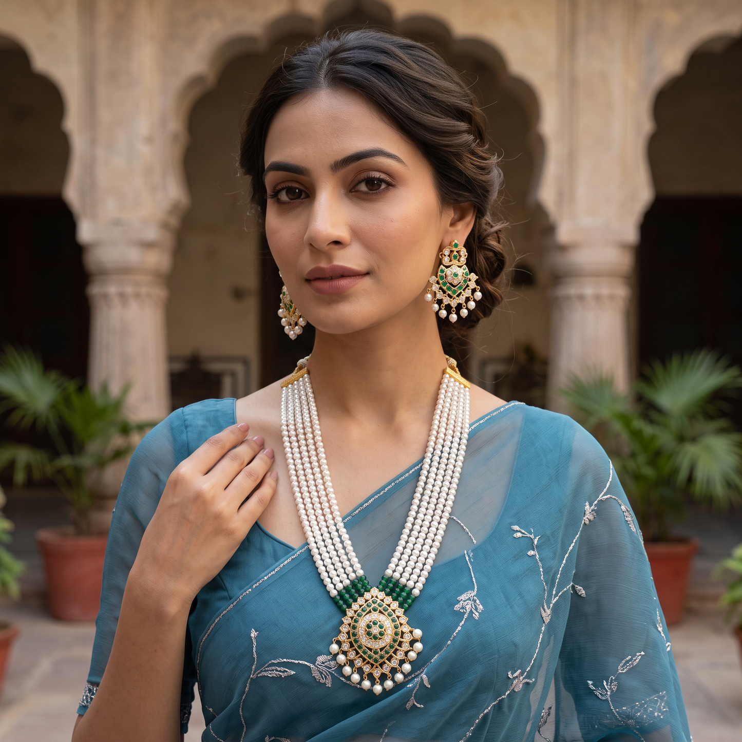 Alice Hyderabadi Jadau Pearl Necklace Set