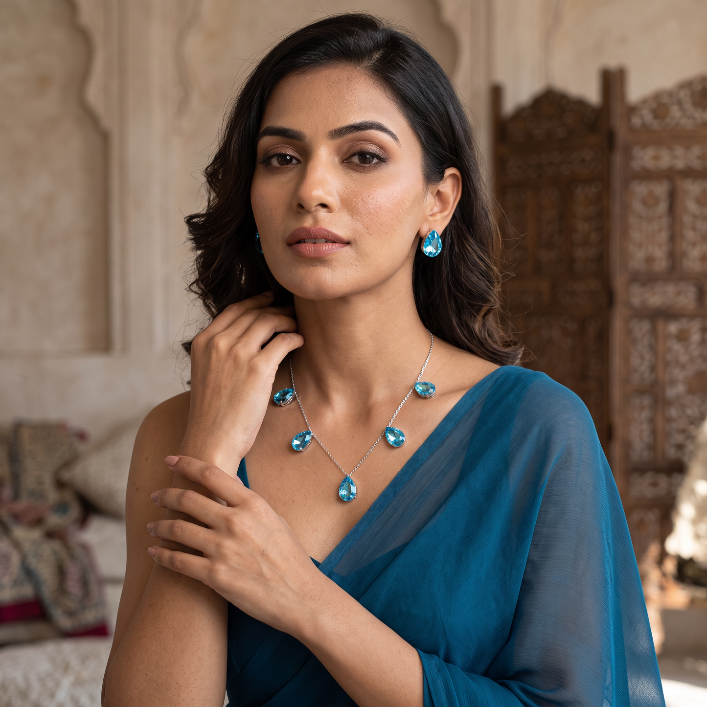 Mildred Crystal Tear Drop Necklace Set