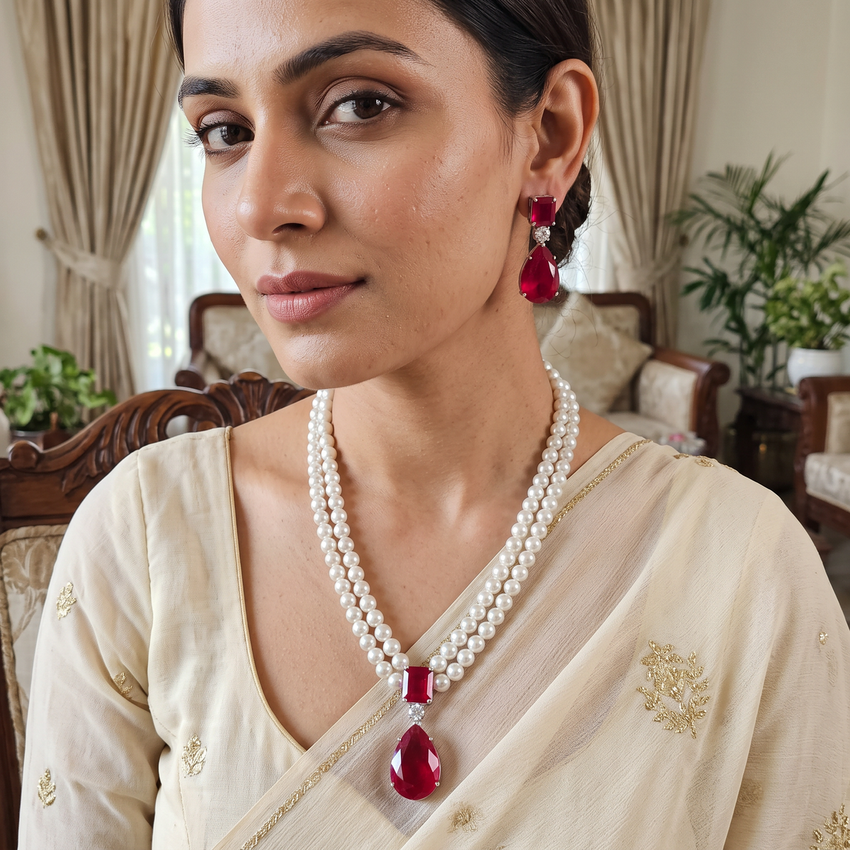 Sydney Pearl Necklace with Doublet Stone