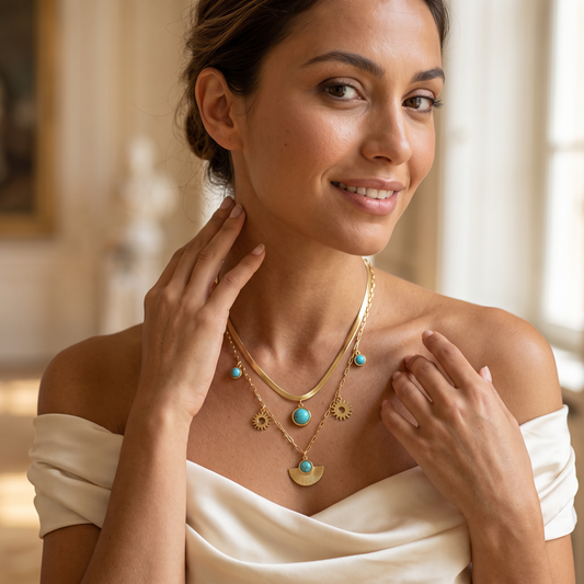 Maxine Gold Plated Turquoise Stone Chain Necklace
