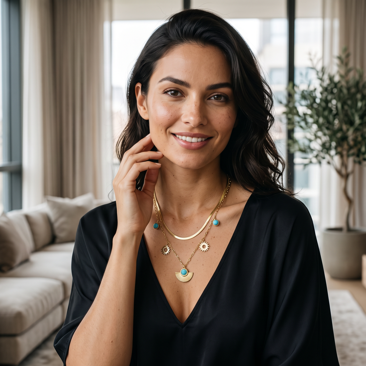 Maxine Gold Plated Turquoise Stone Chain Necklace