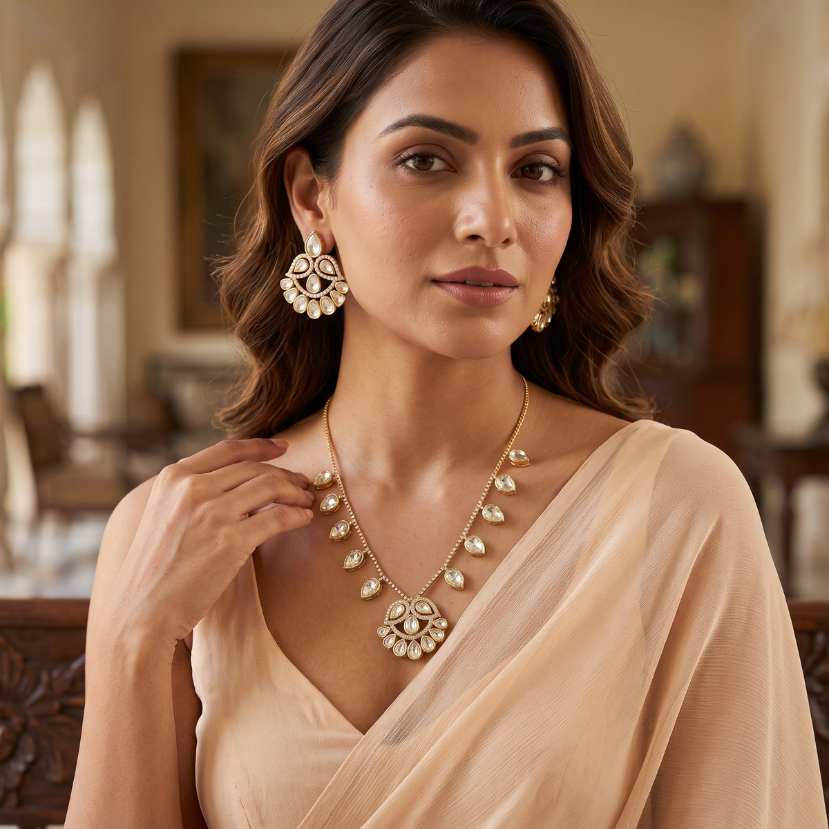 Emory Polki Kundan Necklace Set