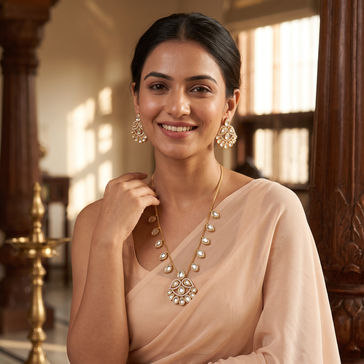Emory Polki Kundan Necklace Set