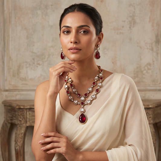 Evangeline Moissanite Polki Crystal Necklace Set
