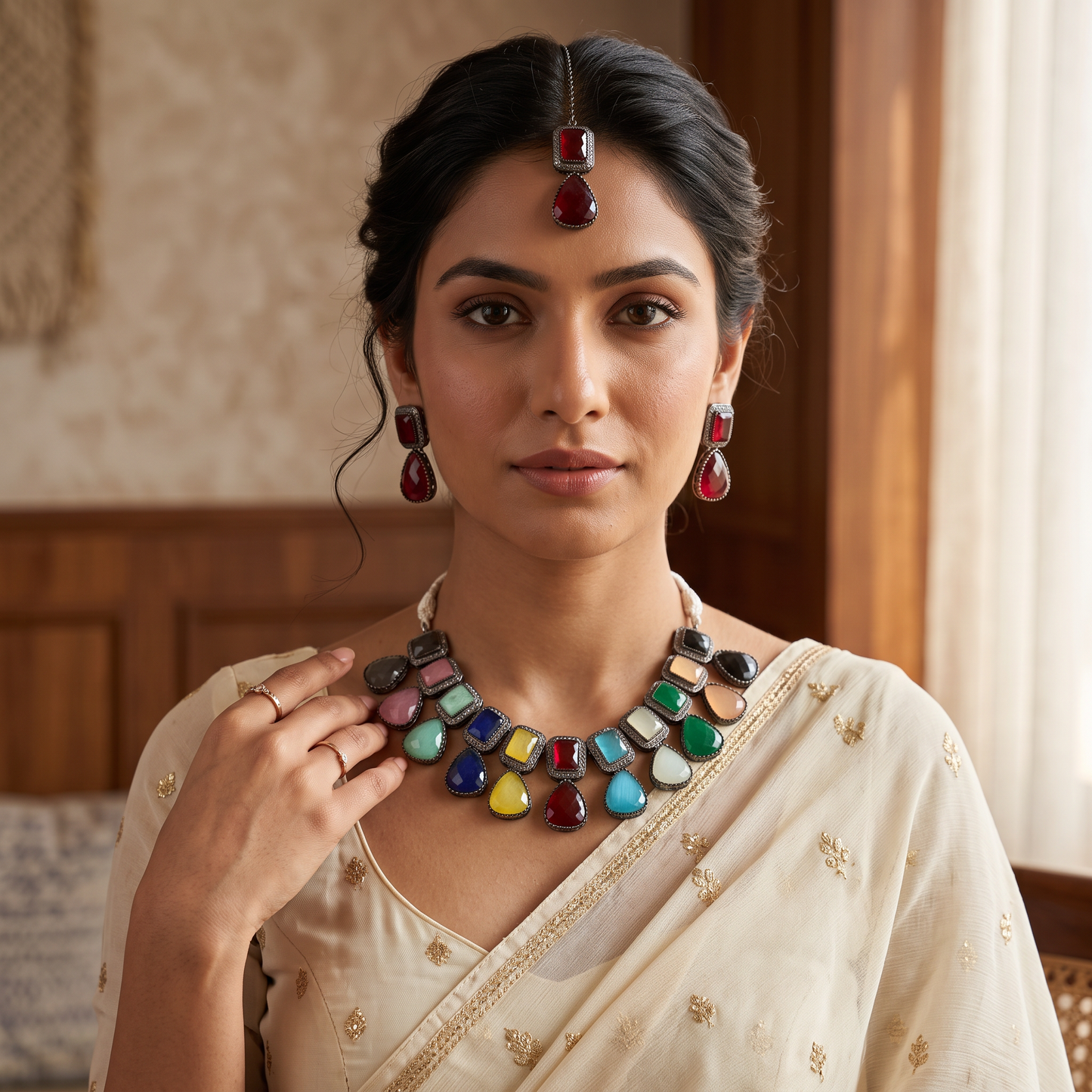 Arlette Victorian Necklace Set with Maang Tikka