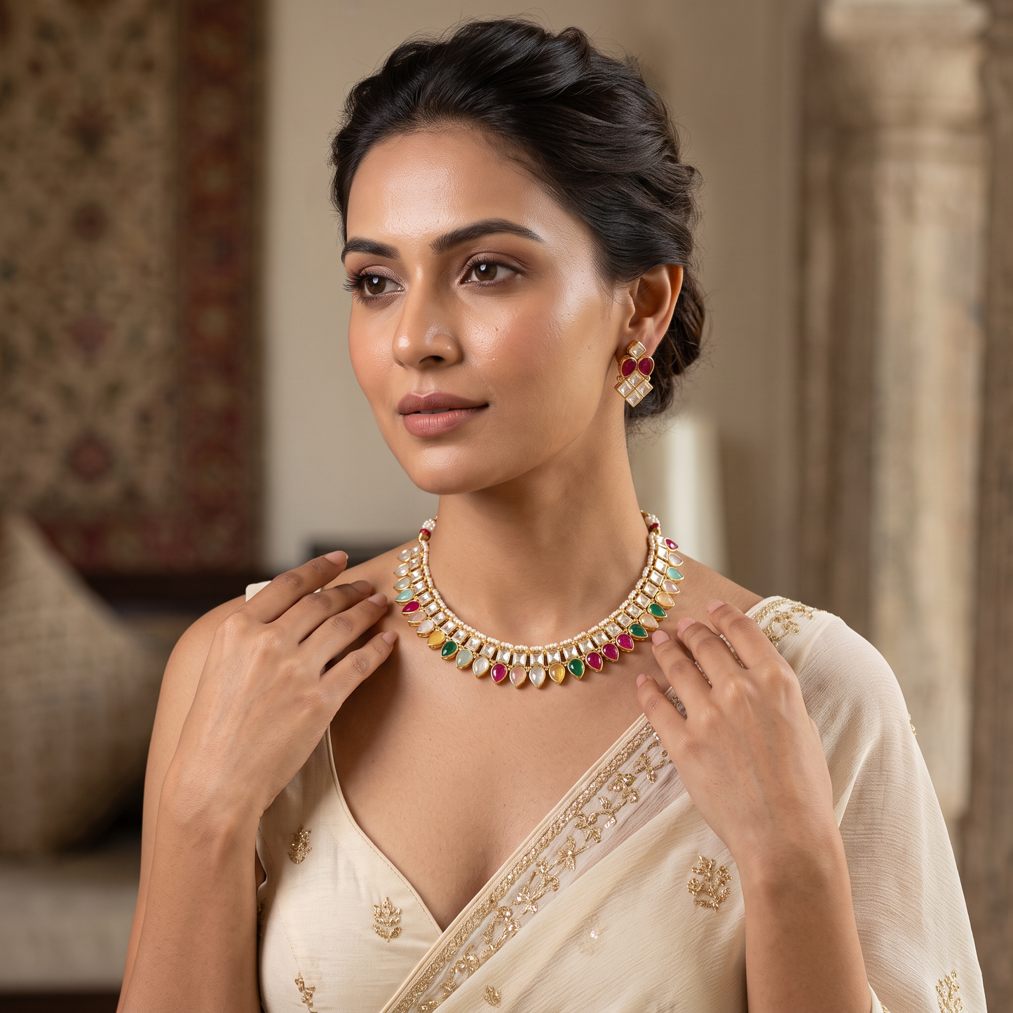 Zara Multicolour Polki Necklace Set