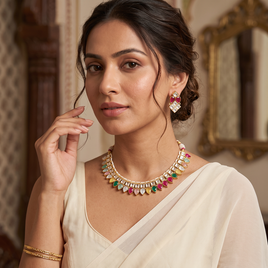 Zara Multicolour Polki Necklace Set
