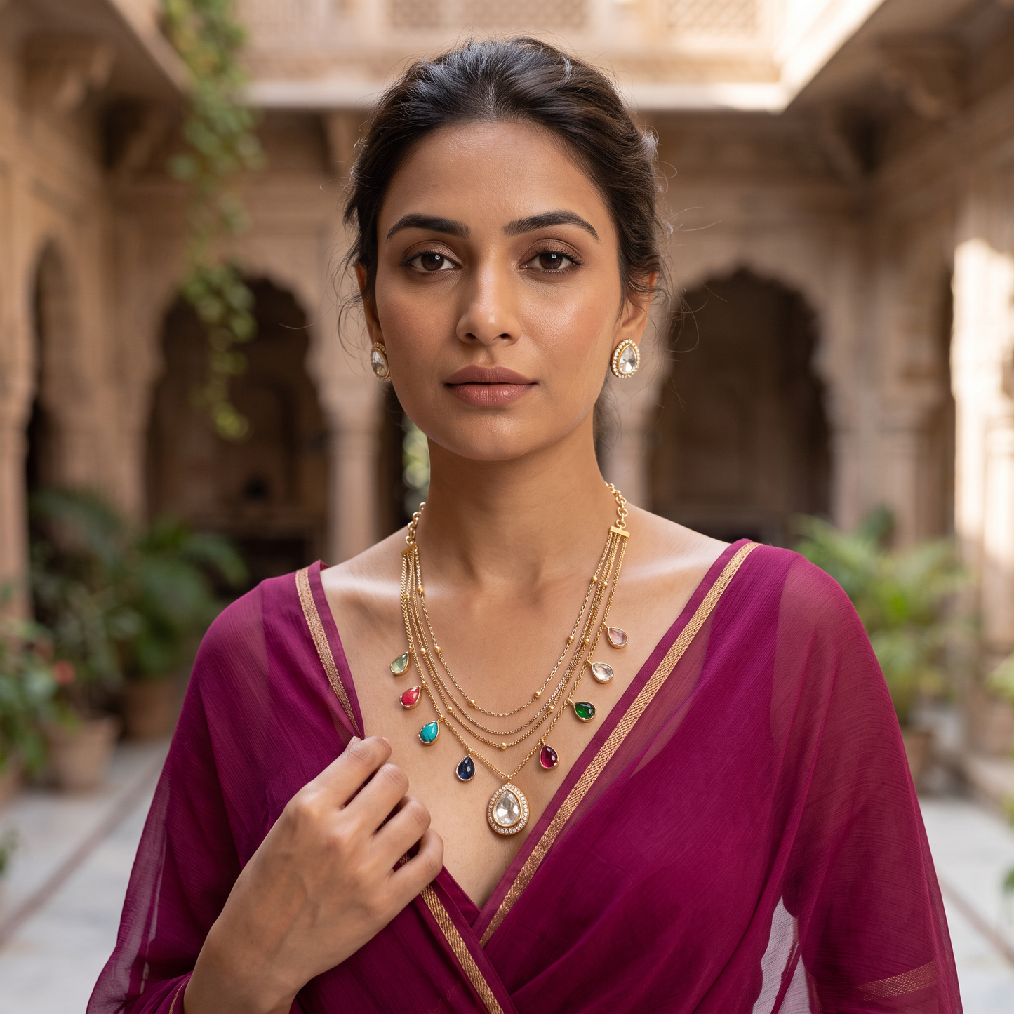 Treasure Navratan Chain Necklace Set