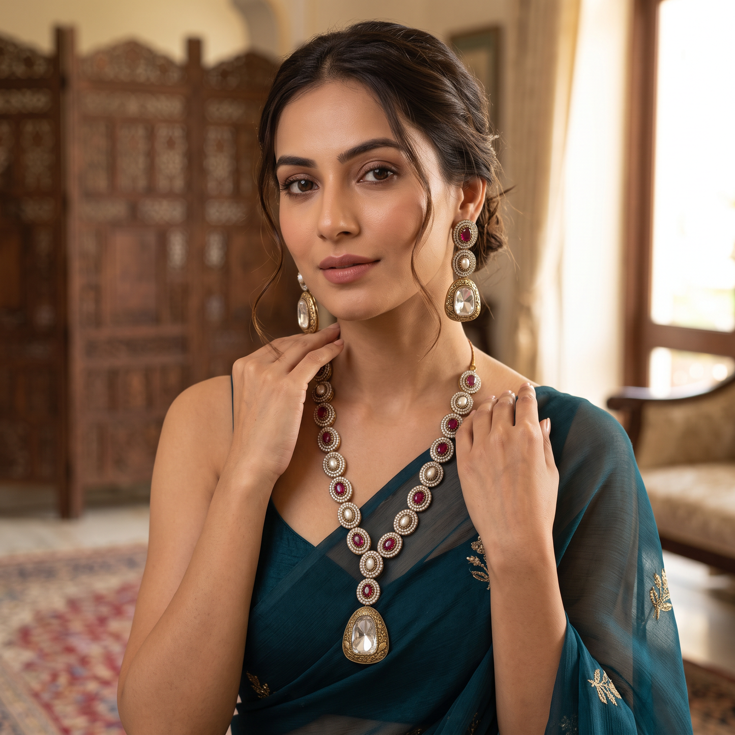 Siya Polki Long Necklace Set