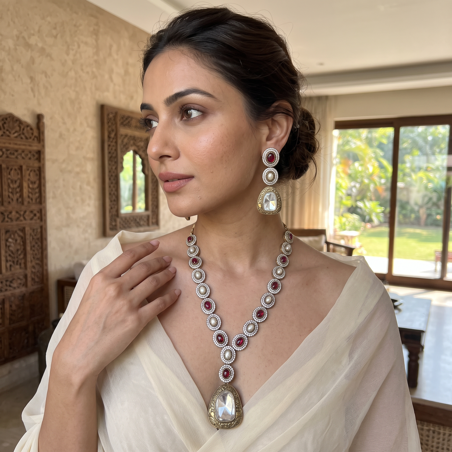 Siya Polki Long Necklace Set