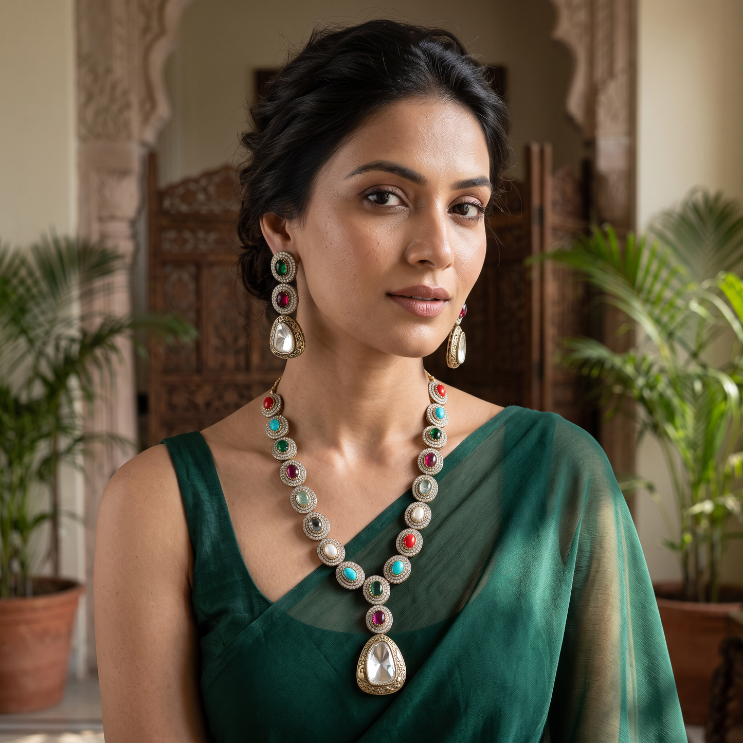 Siya Polki Long Necklace Set