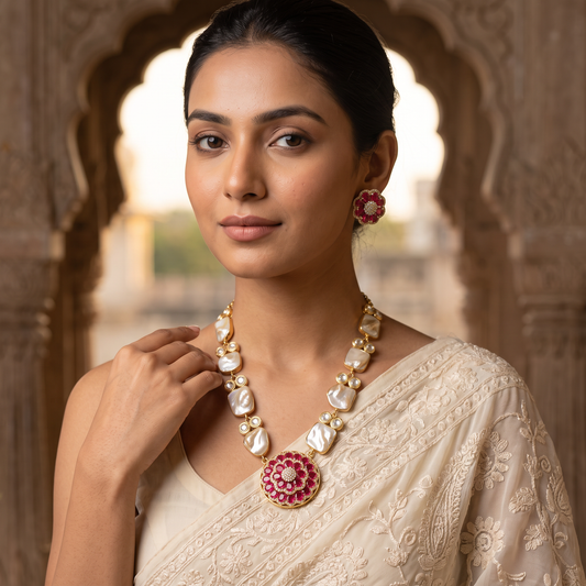 Oakley Fusion Kundan Baroque Pearl Necklace Set