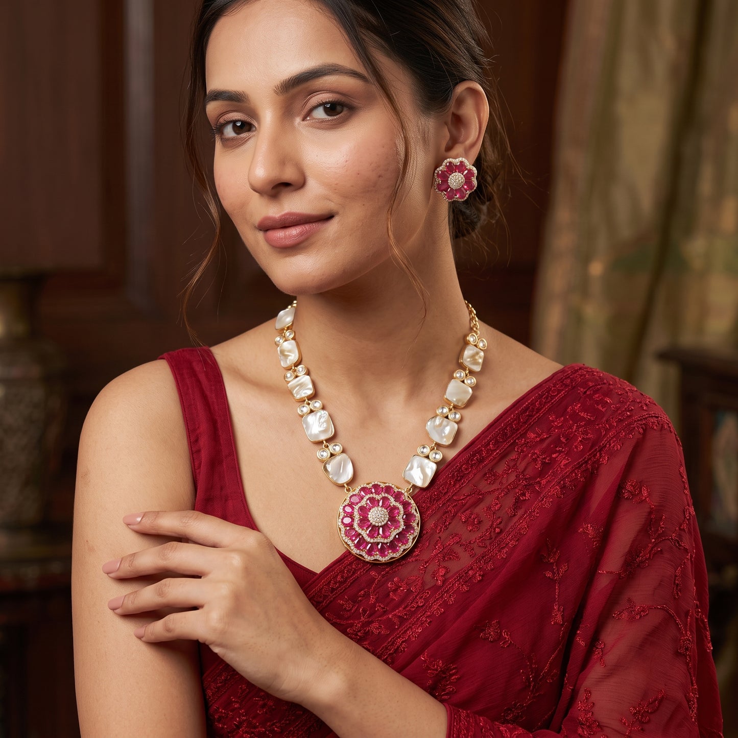 Oakley Fusion Kundan Baroque Pearl Necklace Set