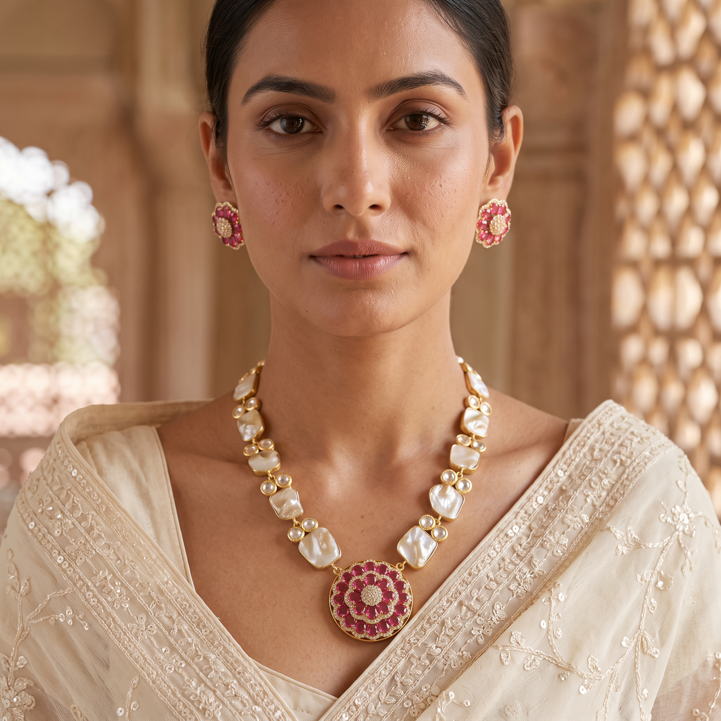 Oakley Fusion Kundan Baroque Pearl Necklace Set