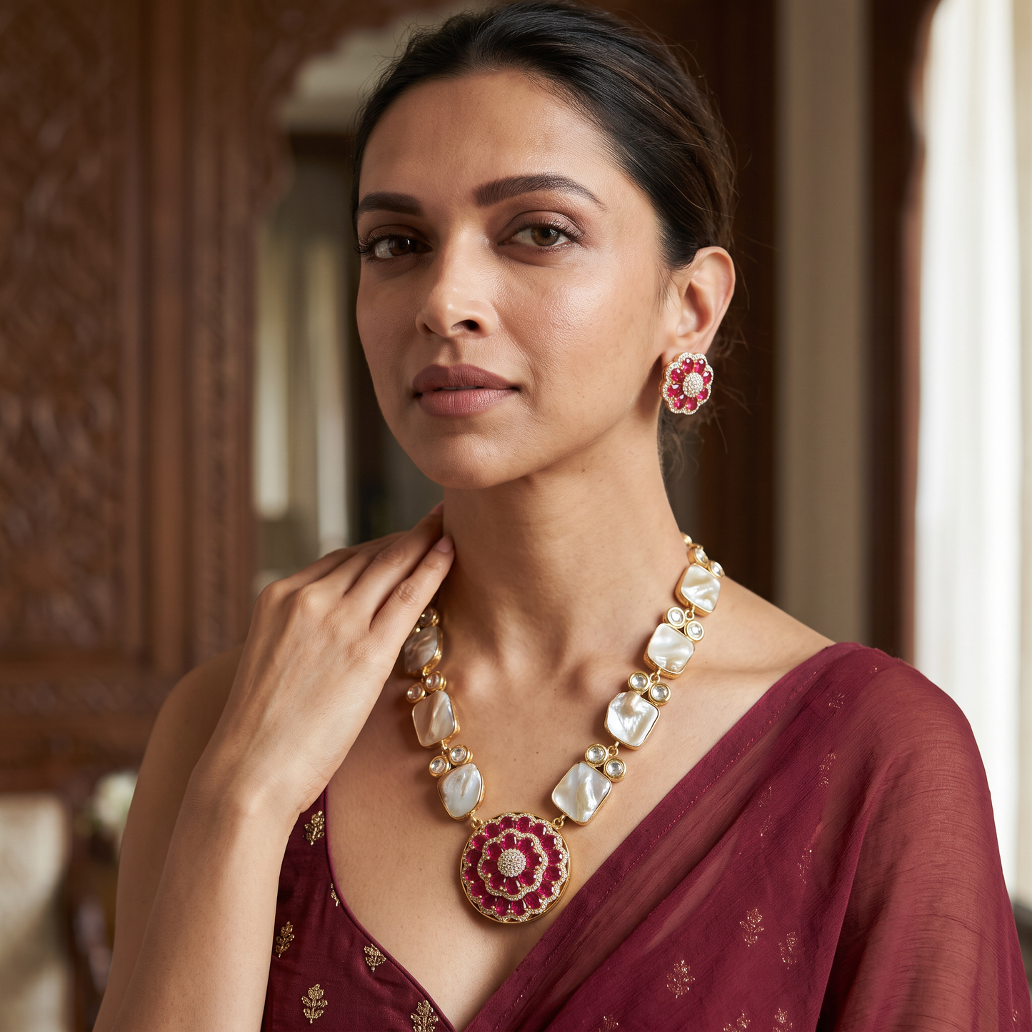 Oakley Fusion Kundan Baroque Pearl Necklace Set