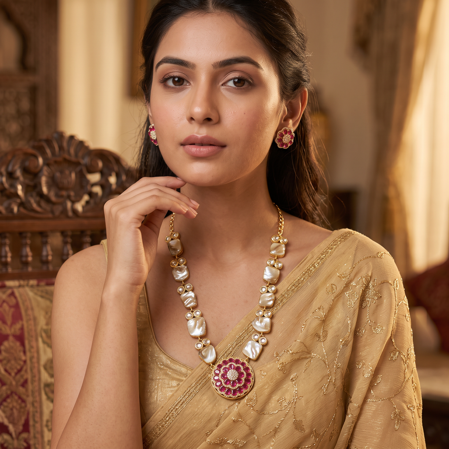 Oakley Fusion Kundan Baroque Pearl Necklace Set