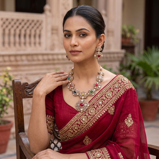 Clementine Navratan Stone Necklace Set