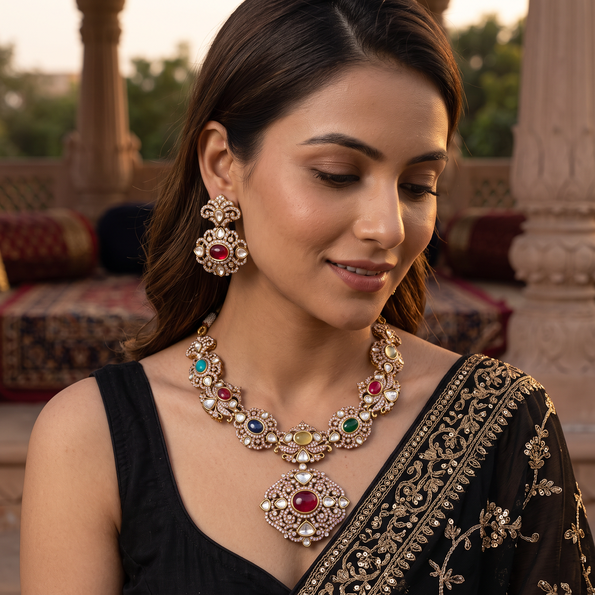 Clementine Navratan Stone Necklace Set