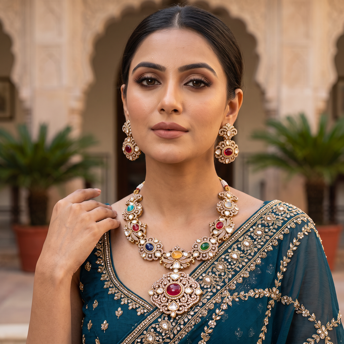 Clementine Navratan Stone Necklace Set