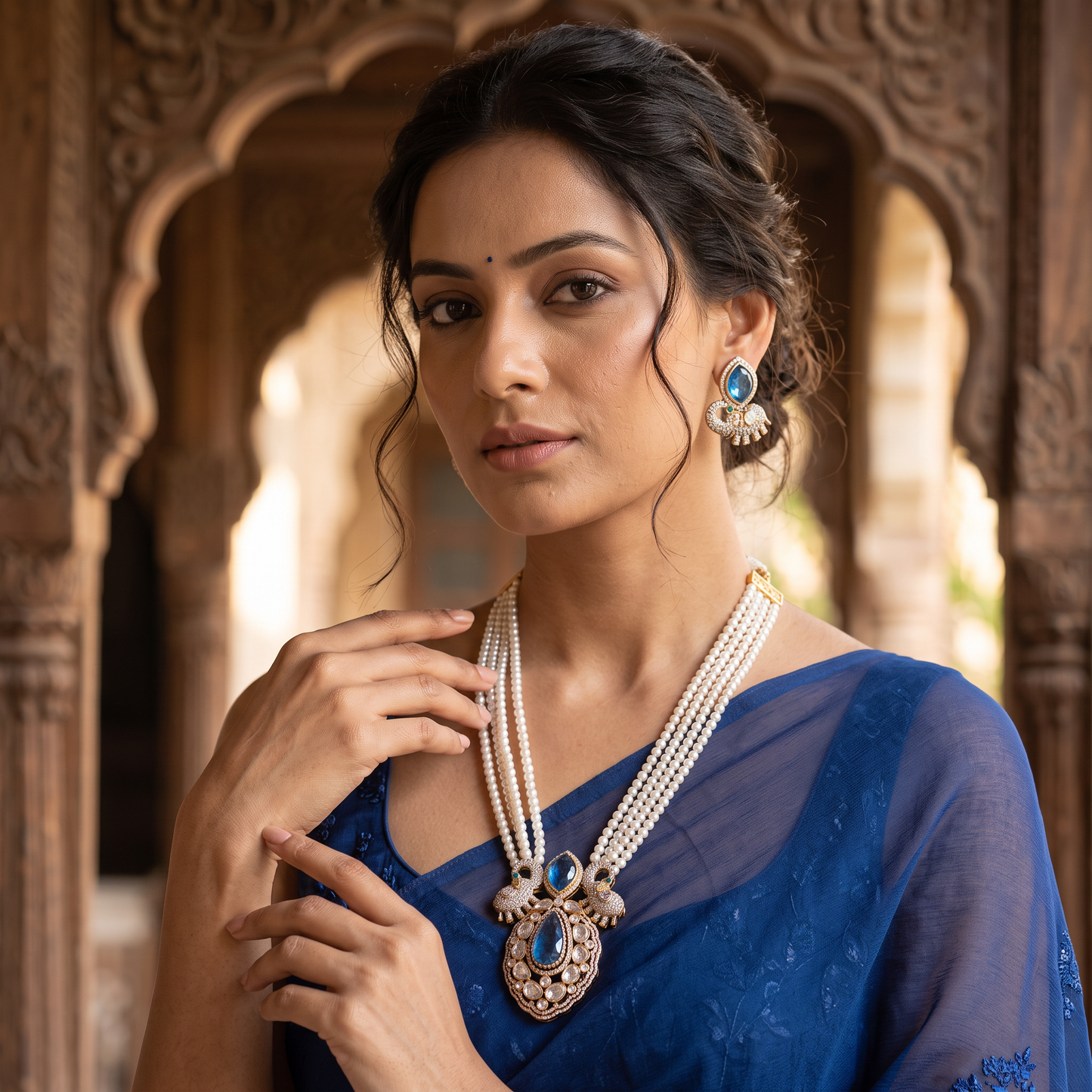 Veronica Doublet Stone Pearl Necklace Set