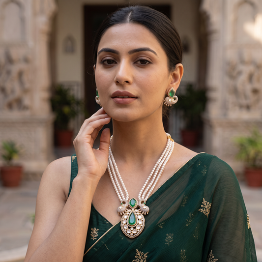 Veronica Doublet Stone Pearl Necklace Set