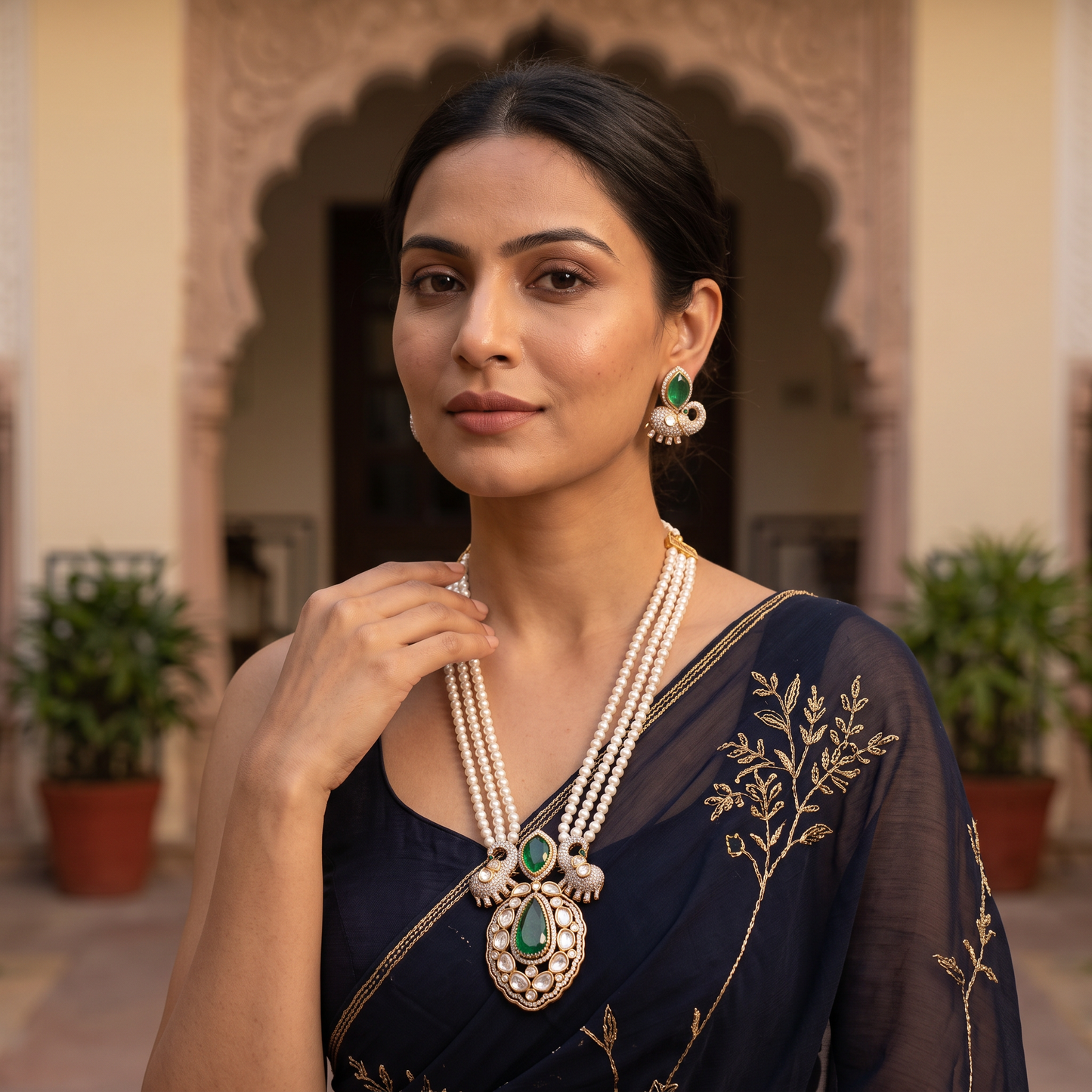 Veronica Doublet Stone Pearl Necklace Set