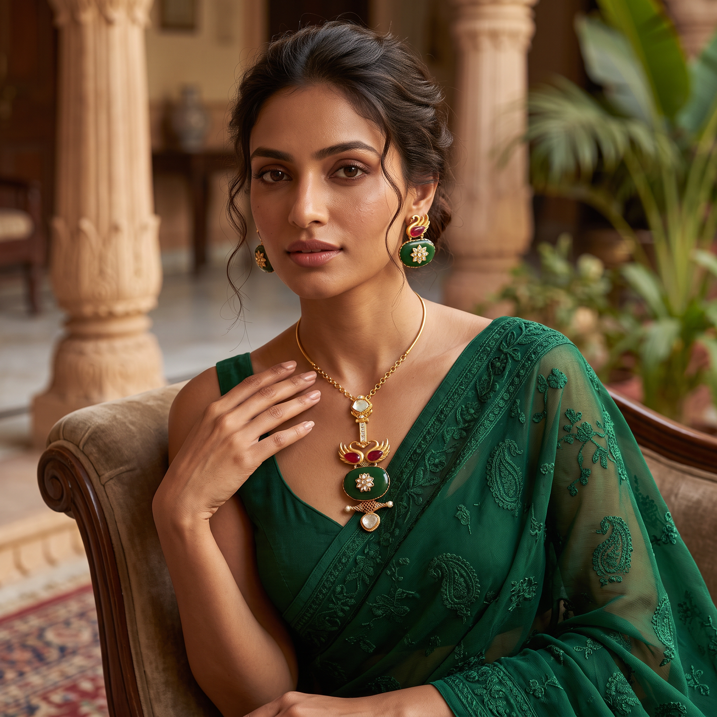 Melany Fusion Necklace Set With Carved Stones