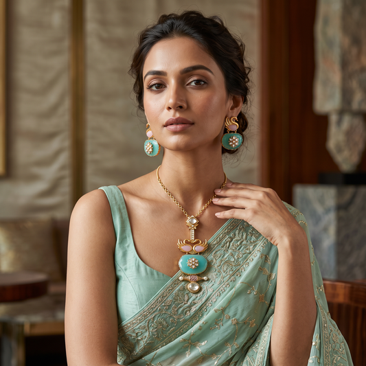 Melany Fusion Necklace Set With Carved Stones