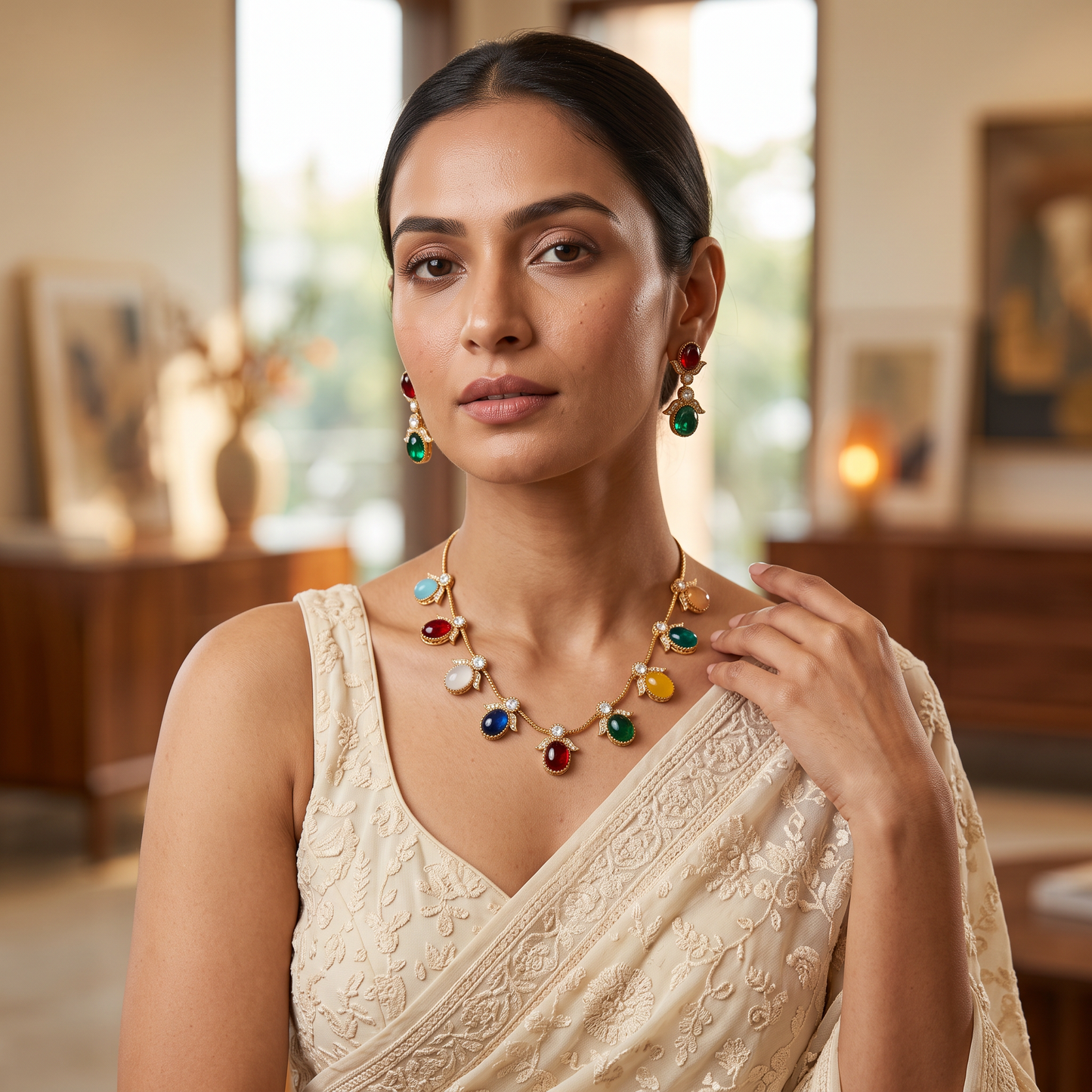 Jodie Multicolour Natural Stone Necklace Set