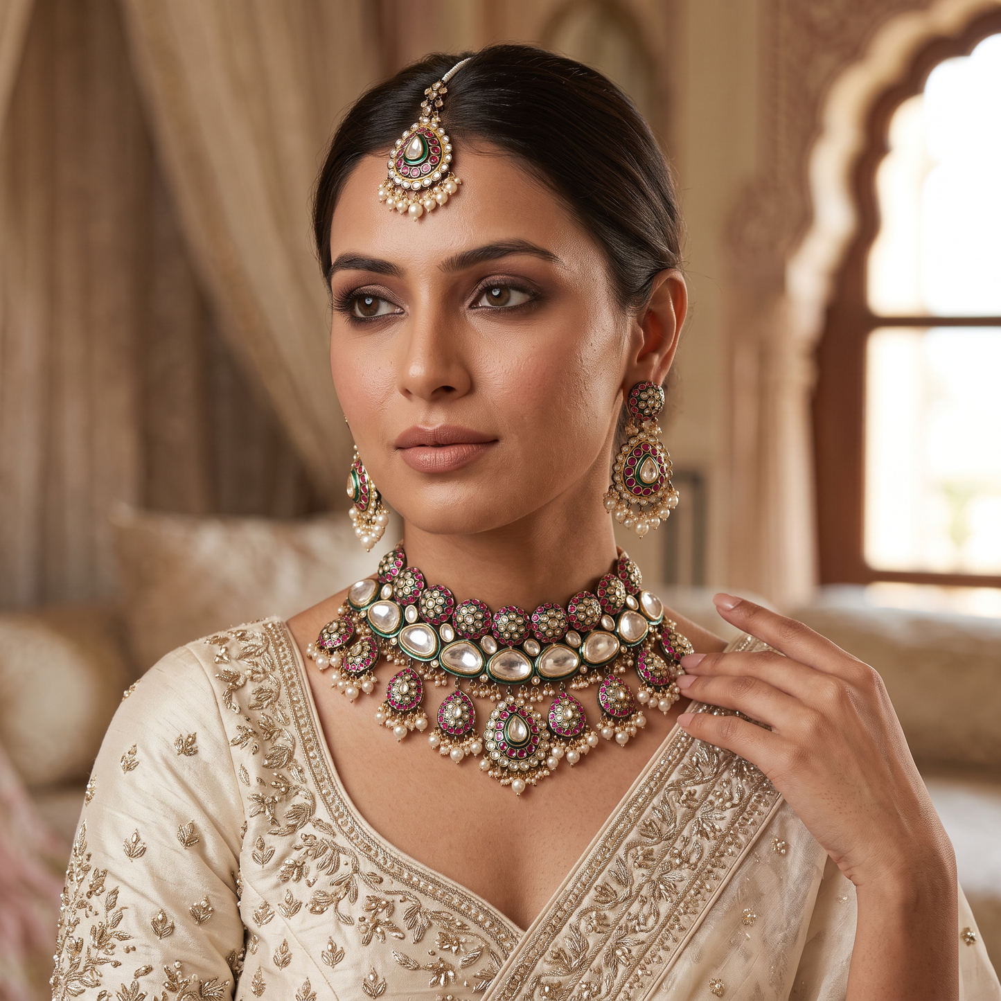 The Savannah Premium Uncut Polki Choker Necklace Set