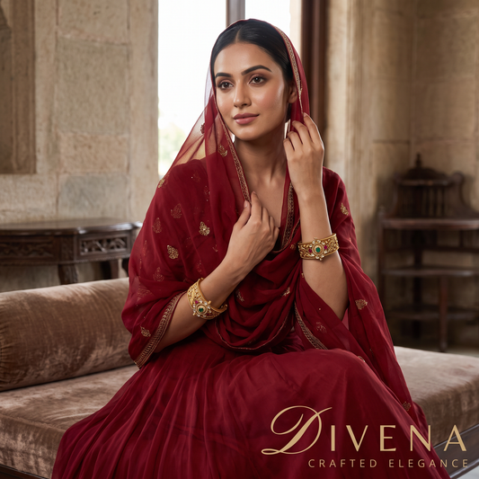 Amber Rajwadi Pacchi Kundan Bracelet Pair