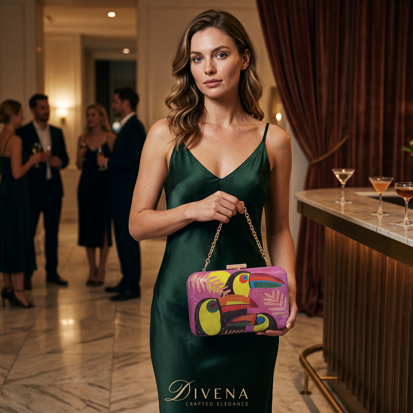 Toucan Bird Crystal Evening Bag