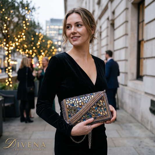 Multicolour Stone Studded Handcrafted Clutch Bag