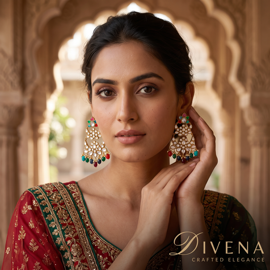 Moissanite Chandbali with Semi Precious Stones