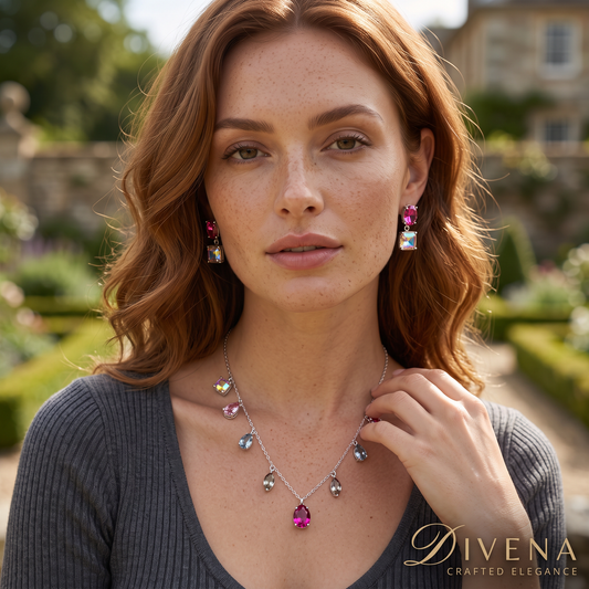 Elsie Mixed Cuts,Multi-Coloured Crystal Necklace Set