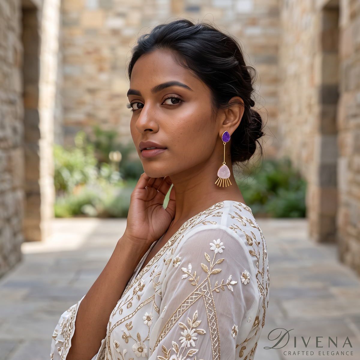 Dual Tone Druzy Dangle Earrings
