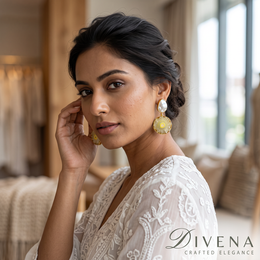 Baroque Pearl & Stone Dangle Earrings – Divena handcrafted Indian jewellery