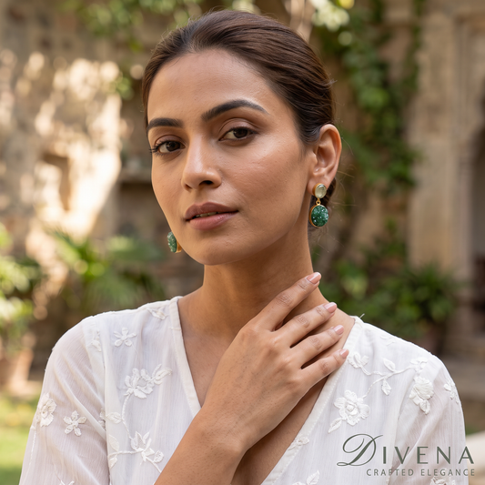 Pearl Earrings with Natural Stone – Divena handcrafted Indian jewellery