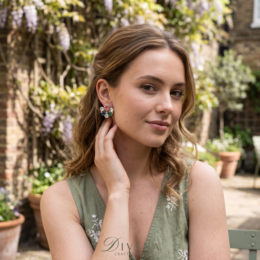 Multi-coloured Crystal & Polki Studs
