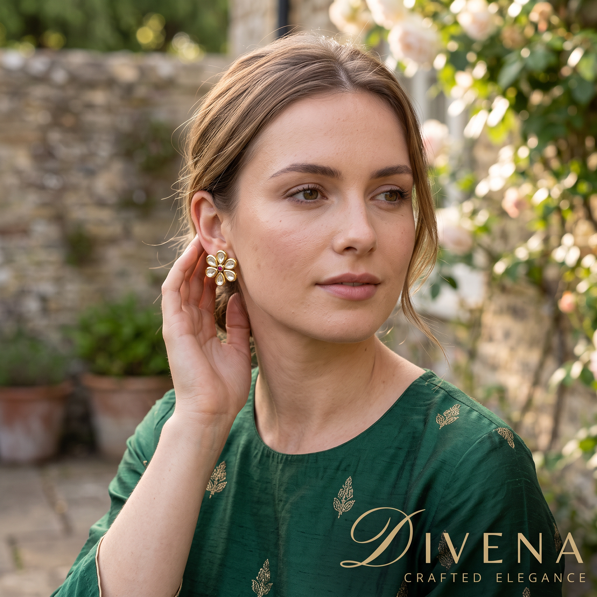 Mia Floral Kundan Studs – Divena handcrafted Indian jewellery