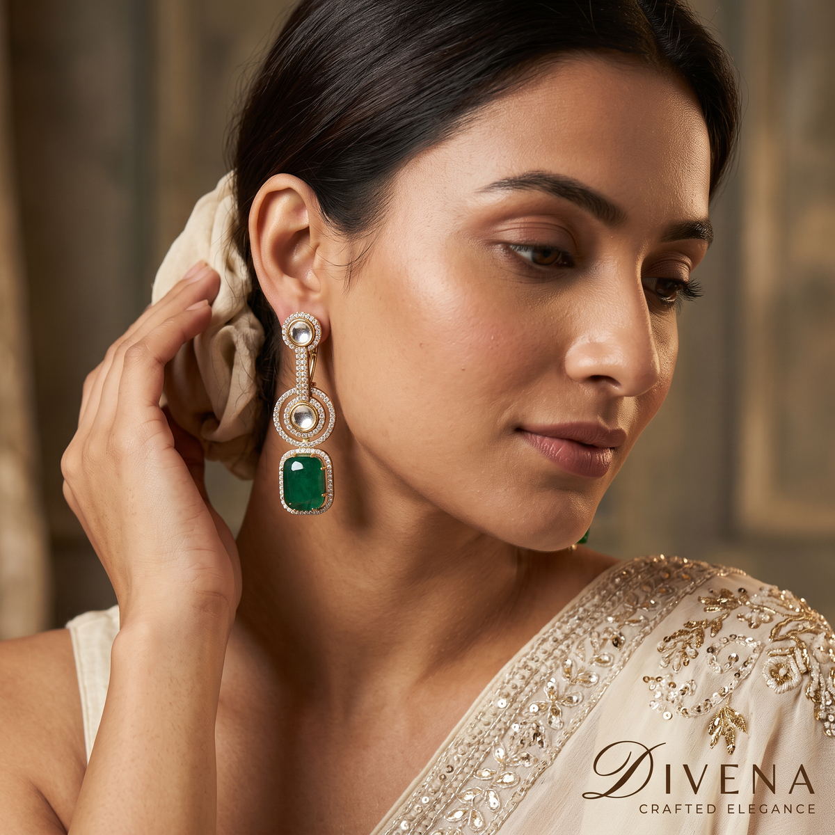 CZ & Pota Doublet Dangler Earrings – Divena handcrafted Indian jewellery