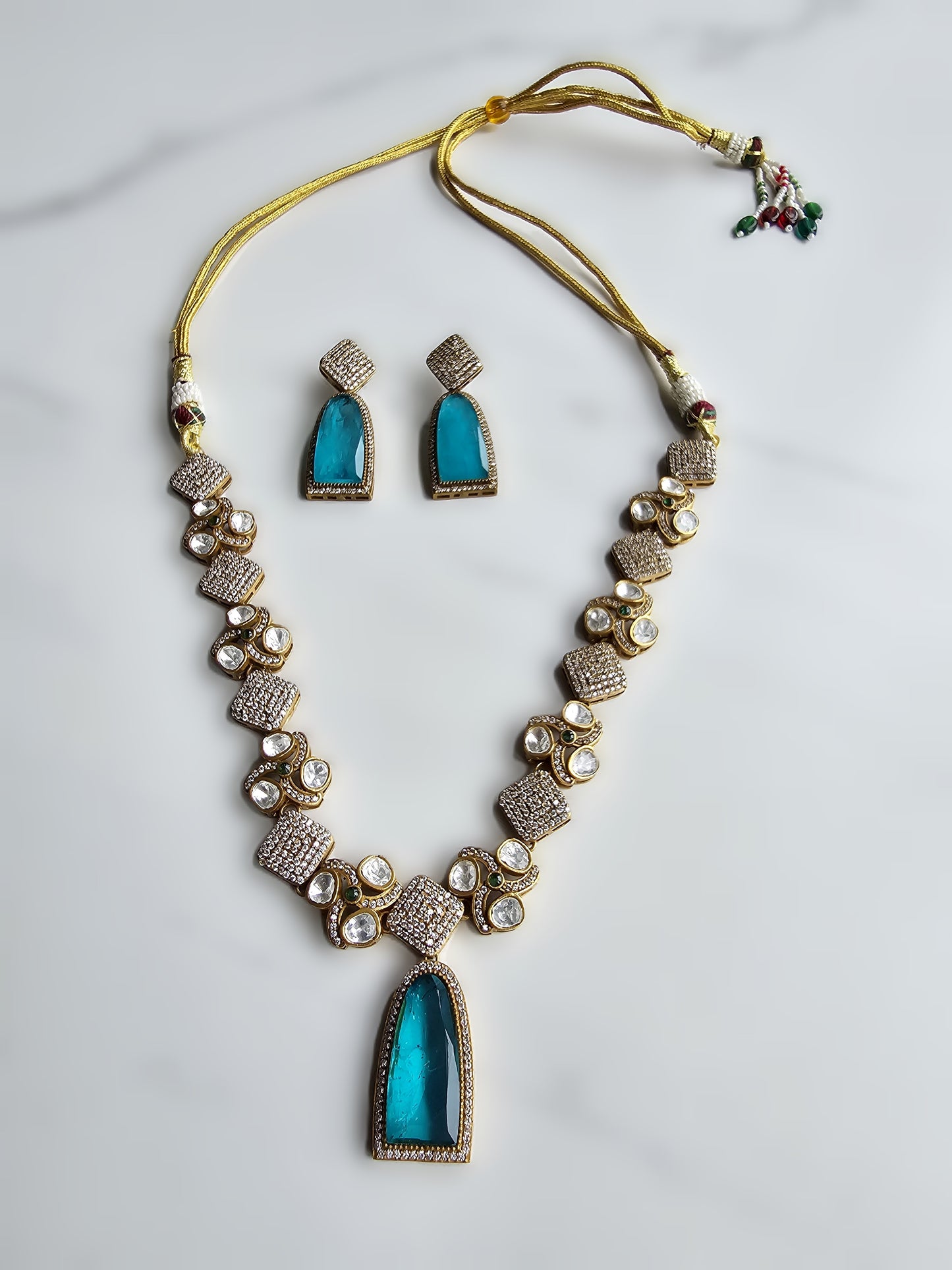 Rihanna Polki CZ Necklace Set with Doublet Stone