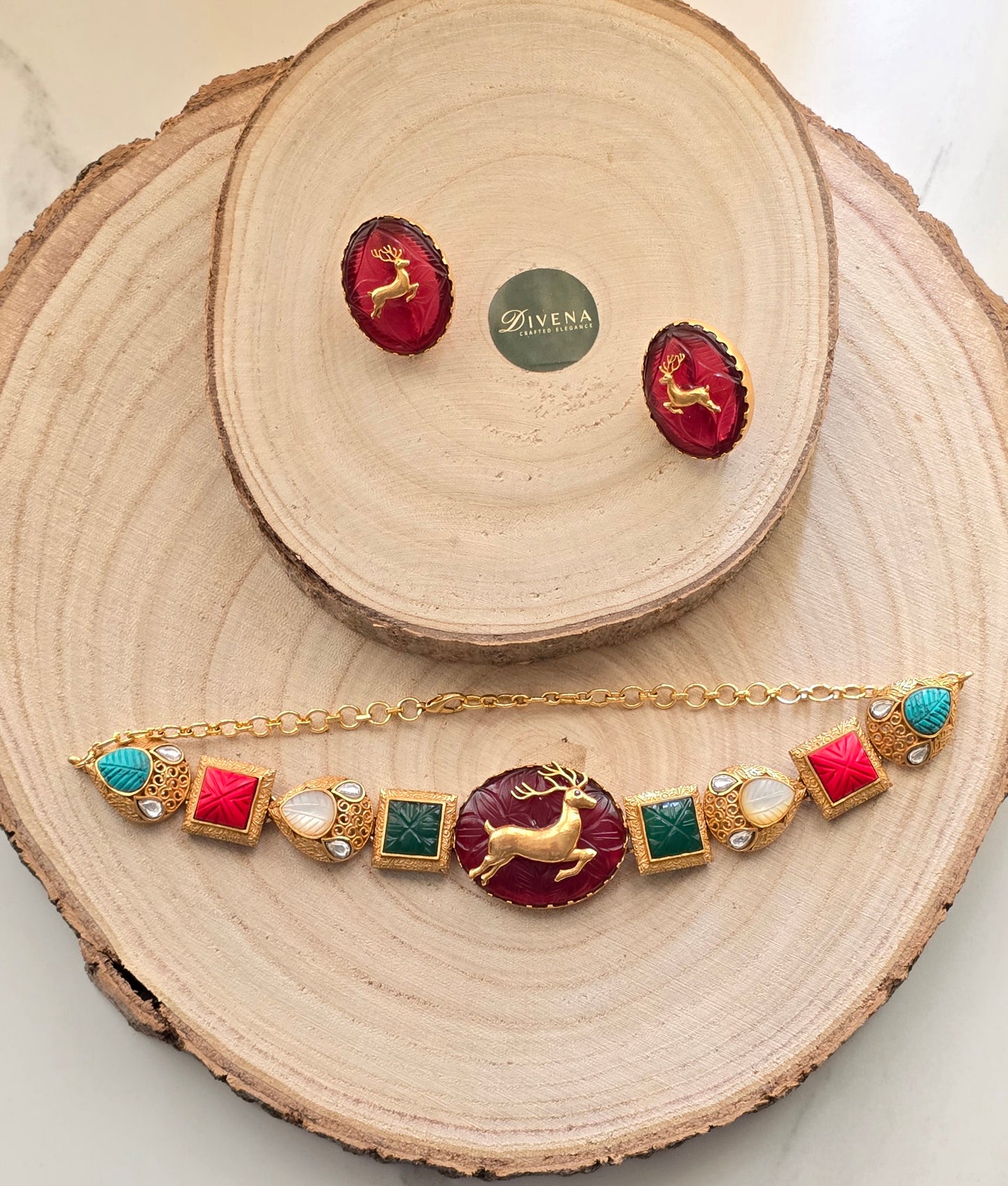 Gold Plated Natural Stones Fusion Choker Necklace Set