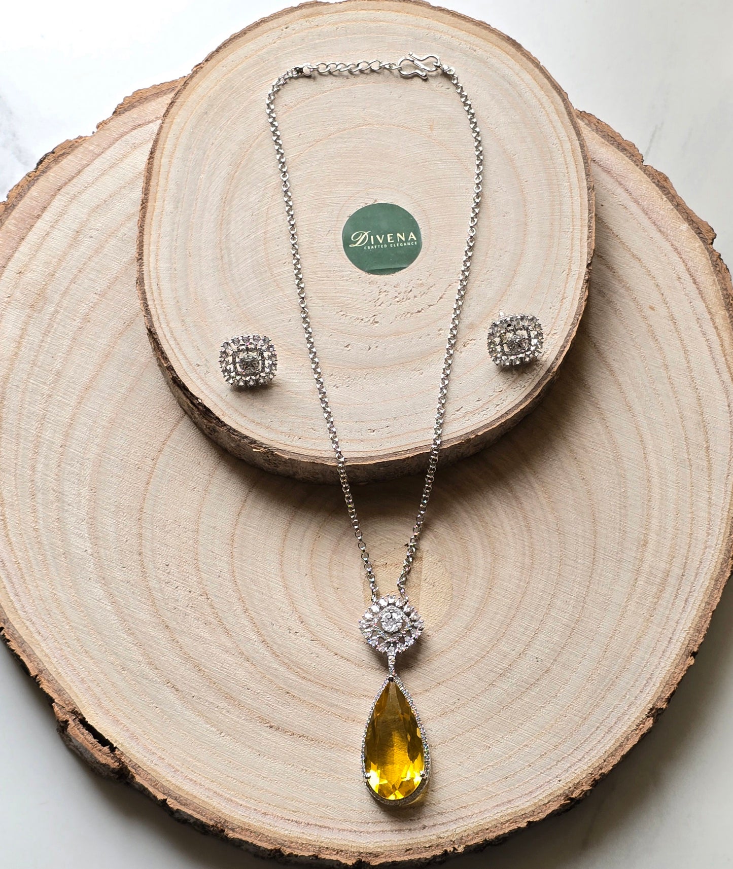 Cubic Zircon Tear Drop Crystal Pendant Set