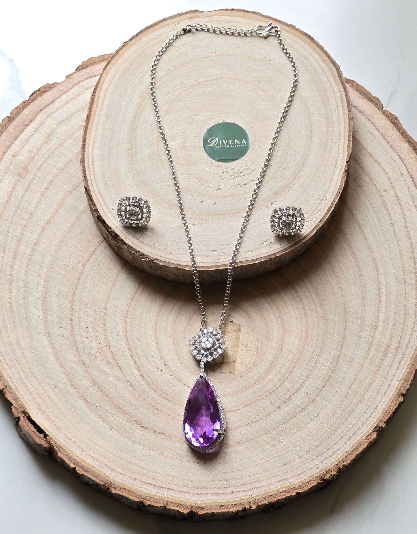 Cubic Zircon Tear Drop Crystal Pendant Set