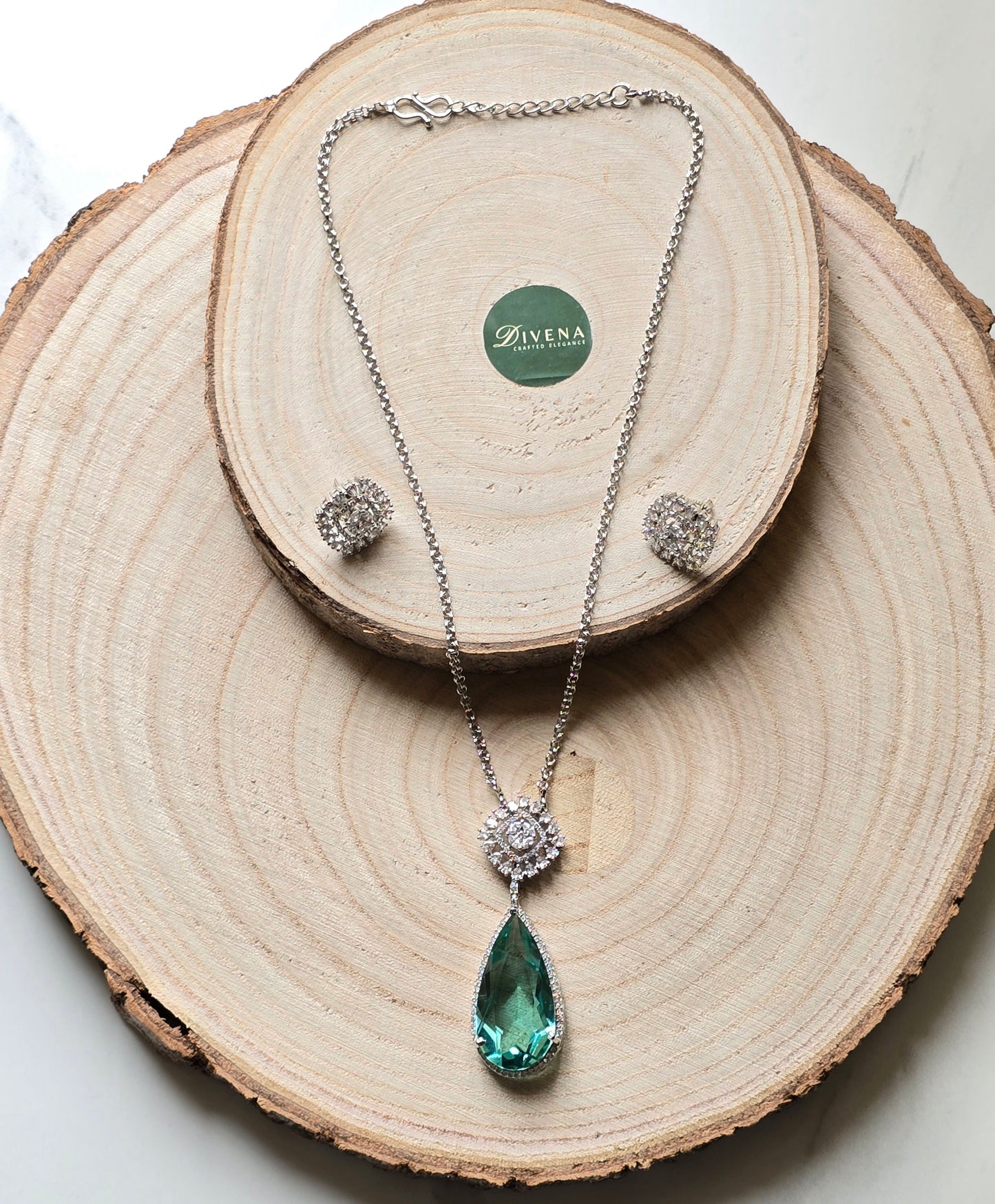 Cubic Zircon Tear Drop Crystal Pendant Set