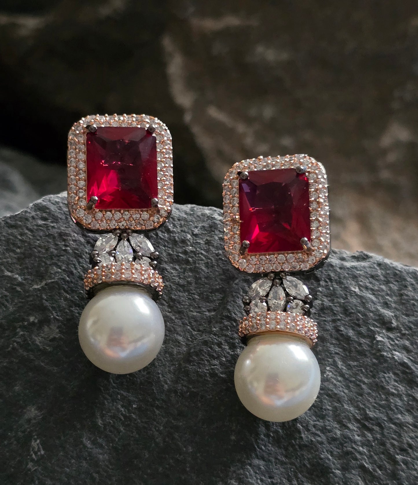 Sienna Crystal with Pearl Drop Earrings