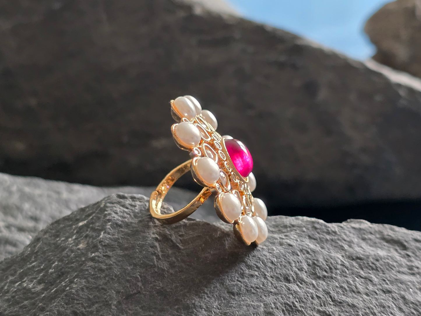 Skylar Kundan Pearl Cocktail Ring